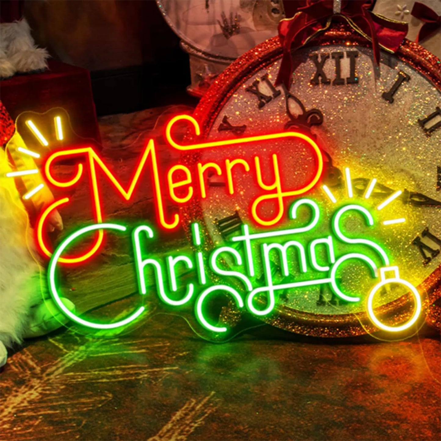Merry Christmas LED Neon Sign – Festive Tree-Themed Wall Light for Holiday Home Decor, Party Backdrop & Gift, Customizable Christmas Wall Decoration 14″×10.2″