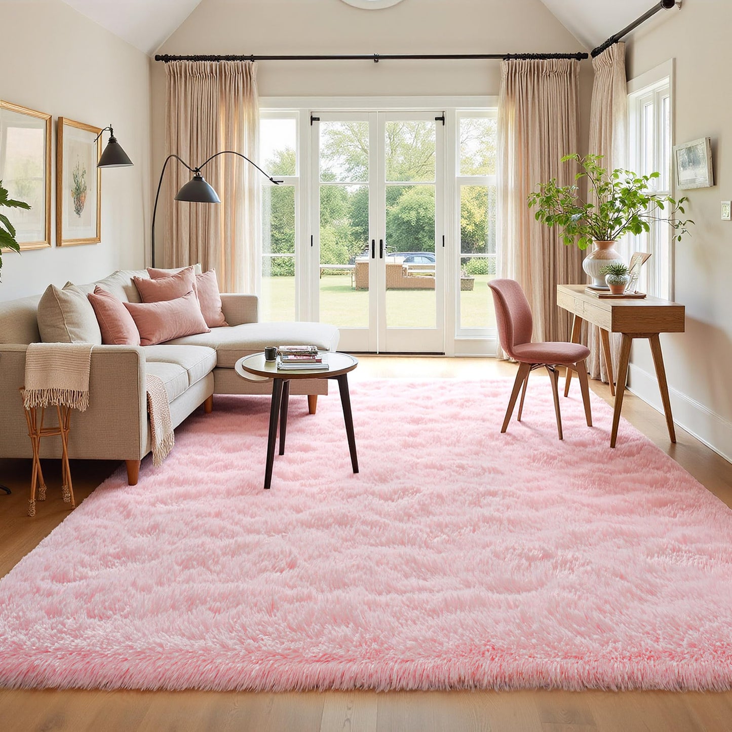 Keeko Fluffy Pink Area Rugs for Bedroom Girls Room, 4x5.3 Cute Shag Kids Room Rugs Nursery Living Room Indoor Fuzzy Bedside Rug Ultra Soft Furry Carpet for Bedroom Teen Baby Dorm Decor