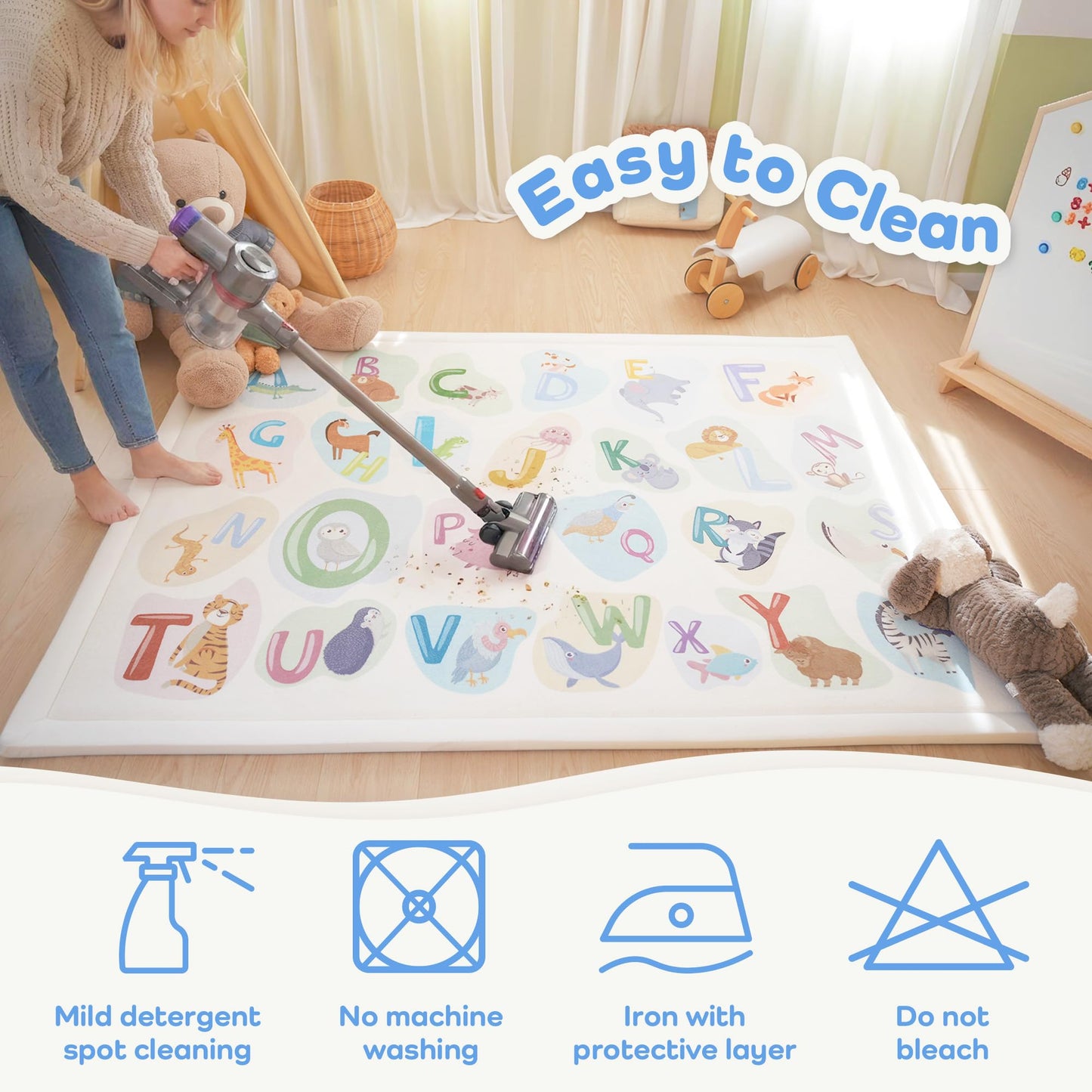 PaPaMat 1.3" Thick Educational Baby Floor Play Mat 79x158, Basic Padded Memory Foam Kids Mat, Extra Large Non-Slip Plush Playmat for Nursery Playroom Classroom (ABC Animal)