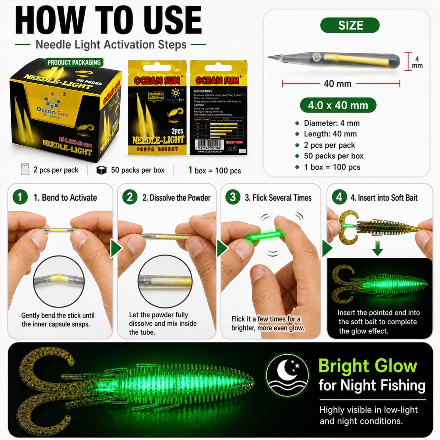 LINGUANG Needle Fishing Glow Sticks for Glow in The Dark Fishing Lures