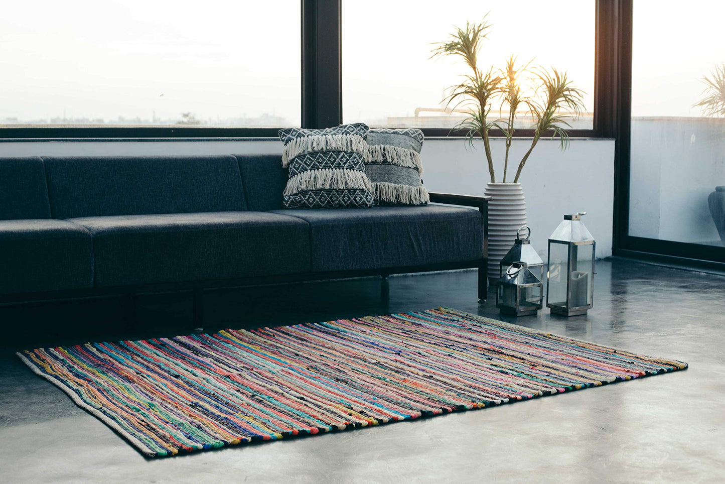 Chardin home - Eco Friendly 100% Recycled Cotton Colorful Chindi Area Rug – 8’x10’, Multi.