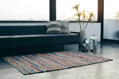 Chardin home - Eco Friendly 100% Recycled Cotton Colorful Chindi Area Rug – 8’x10’, Multi.
