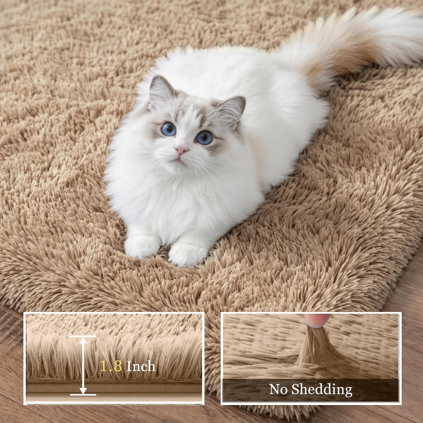 8x10 Area Rugs for Living Room Bedroom: Ultra Soft Fluffy Shag Rug Upgrade Non-Slip Non-Shedding Large Fuzzy Plush Carpet Indoor Floor Carpets for Kids Room Playroom Nursery Dorms Home Decor Beige