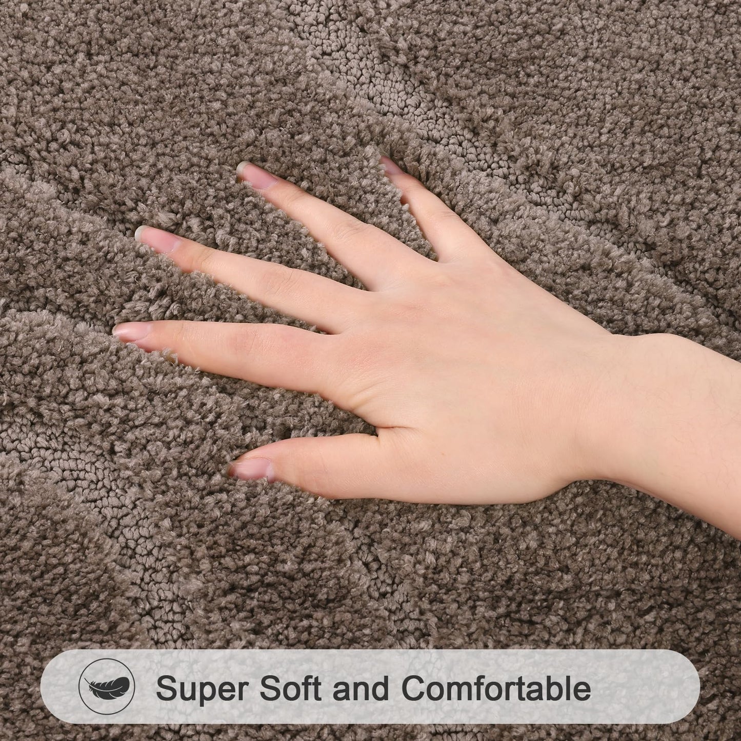 HEBE Bathroom Rug Sets 3 Piece, Non Slip Shower Mats with U-Shaped Contour Toilet Mat, Absorbent Microfiber Bath Mats for Bath Rugs, Washable Shaggy Floor Carpet, Coffee