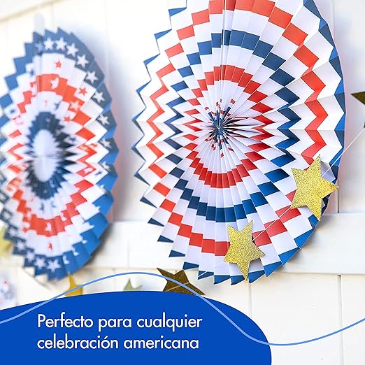 Homarden Patriotic 4th of July Decorations - USA Themed Party Supplies - Patriotic Hanging Paper Fans for 4th of July, Memorial Day, Veterans Day - Set of 12 Colorful Decorations