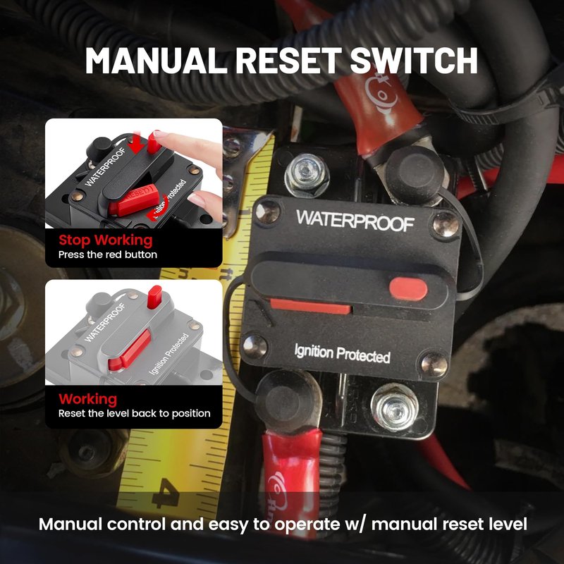 RED WOLF 20A Circuit Breaker Holder W/Manual Reset Switch 12-48V DC for Boat Trolling Motor Marine ATV Trailer Vehicles Stereo Audio Electronic Battery Fuse Solar Power System, 20 Amp Screws