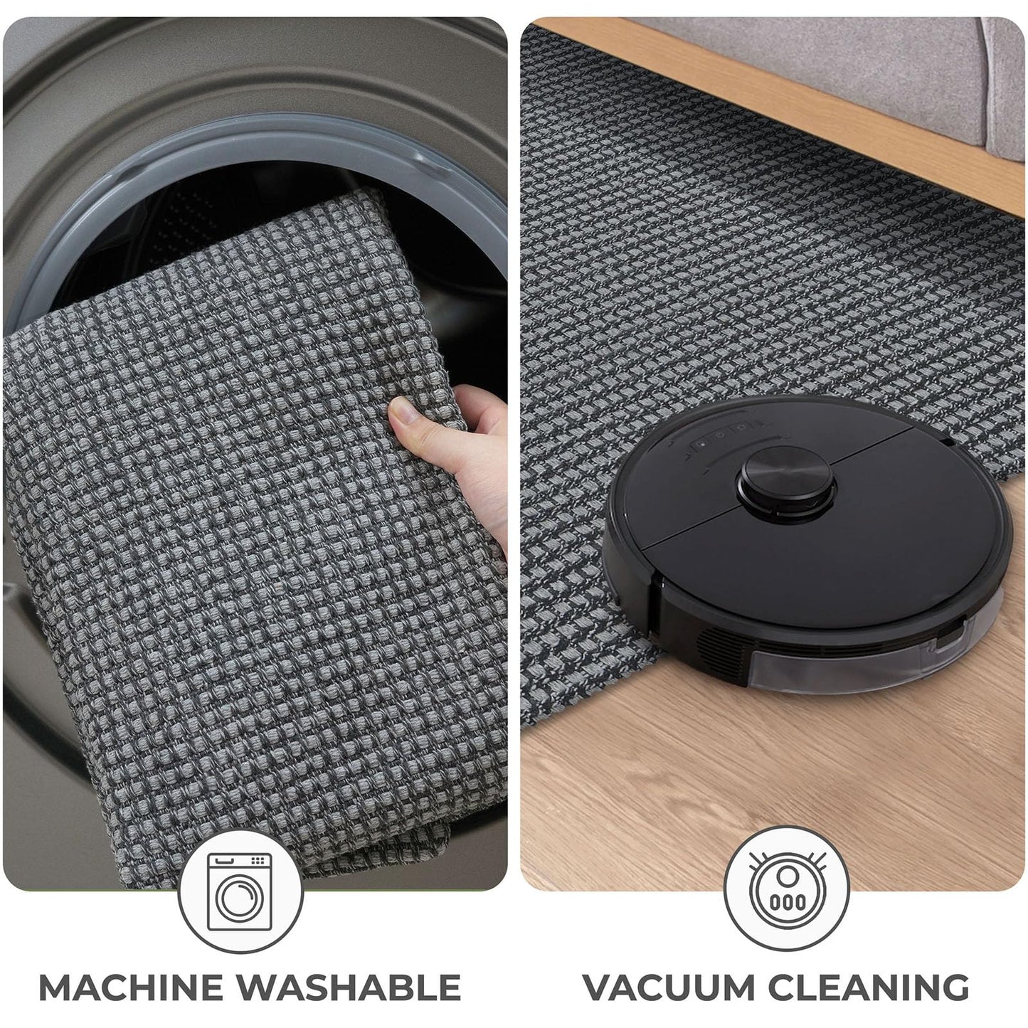 KOZYFLY Boho Rugs for Entryway Rugs 4x6 ft Washable Area Rugs Rubber Backed Living Room Rugs Braided Woven Cotton blend Indoor Outdoor Floor Carpet for Dining Room Living Room Bedroom, Dark Grey