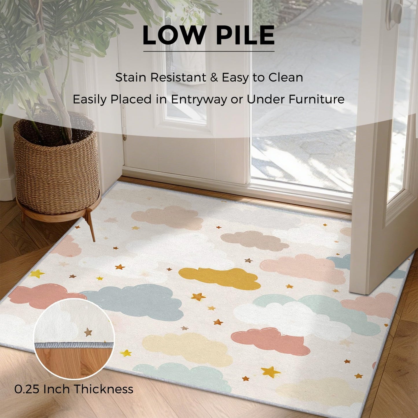 Cartoon Cloud Rugs for Home Decor, 8x10 ft, Kids Boys Girls Cloud Area Rugs for Living Room, Soft Non Slip Washable Cute Star Carpet Bedroom Decorations D-g17