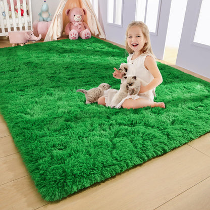 AROGAN Luxury Soft Shaggy Carpet, 3x5 Feet Green Fluffy Bedroom Rug for Living Room, Kids Girls Playroom Teen Room Nursery Decor