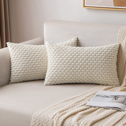 MIULEE Pack of 2 Decorative Throw Pillow Covers 18x18 Inch Soft Boho Striped Textured Corduroy Pillow Covers Modern Farmhouse Home Decor for Couch Bed Sofa Living Room Cream White