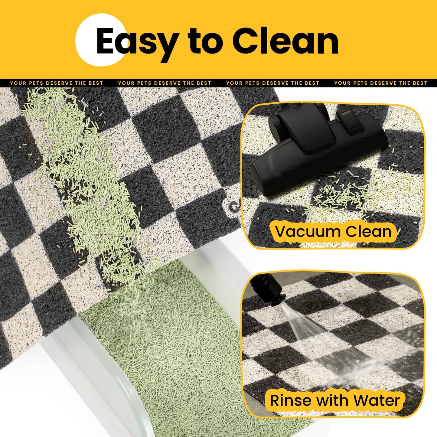 Conlun Cat Litter Mat Litter Trapping Mat, Premium Durable PVC Cute Cat Litter Box Mat, Non-Slip, Less Waste Kitty Litter Mat, Soft on Kitty’s Paws, 24”x 17” cat matts for litter, Chessboard