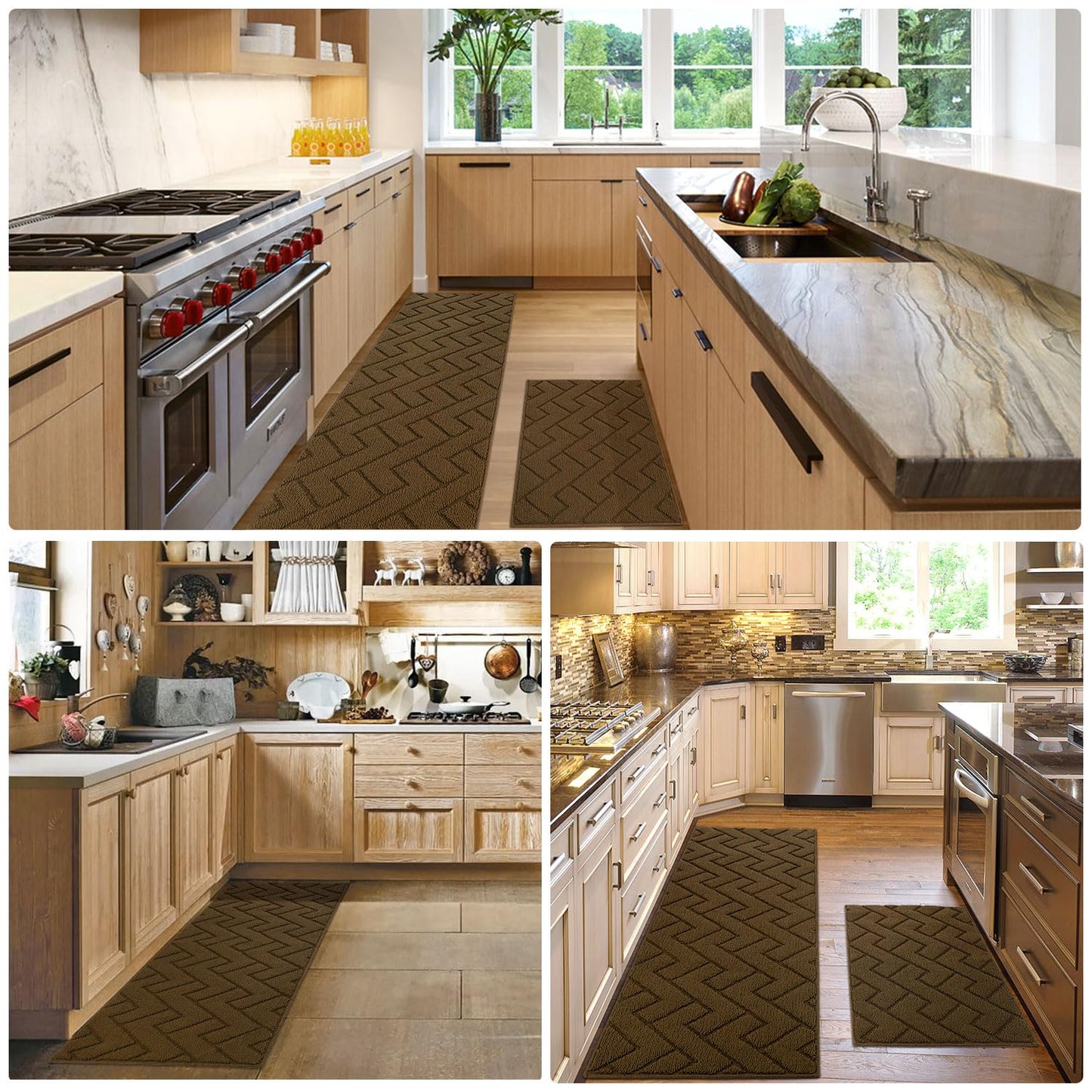 hicorfe Kitchen Runner Rugs and Mats Sets,2 Pieces Absorbent Non-Slip Kitchen Rug,Comfort Kitchen Mat for Floor,Washable for Kitchen,Hallway,Office,Sink,Laundry(20"x48"+20"x32",Dark Brown)