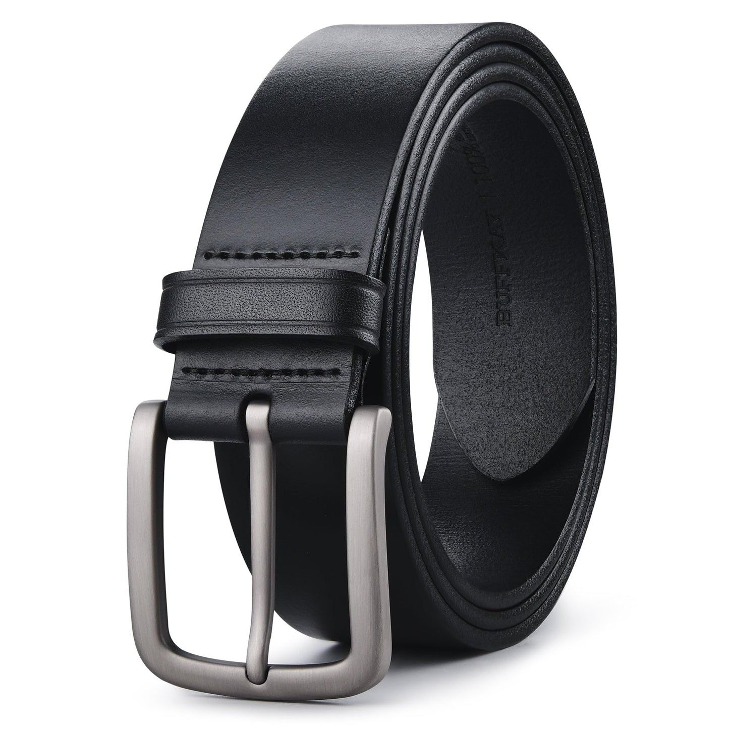 Buffway Men's Leather Belt,1.5" Handcrafted Top-Grain Leather – Durable,Comfortable,Suitable for Everyday Formal & Casual Wear - Size 38" Black