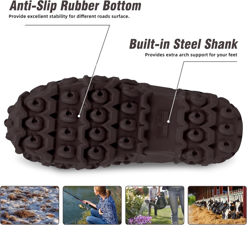 Rubber Boots for Women - Waterproof Insulated Mid Calf Rain Boots with Steel Shank | Sizes 5-11