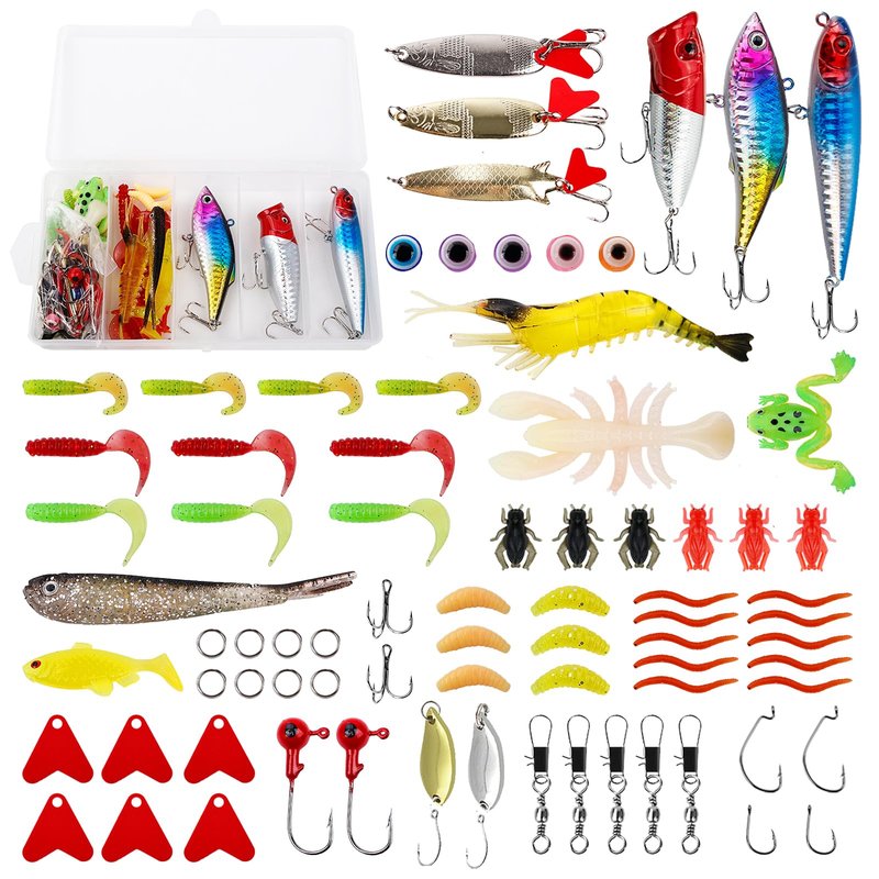 Balifly Bass Fishing Lures Kit Freshwater Fishing Tackle Set Include Topwater Lures Spoon Lures Soft Plastic Baits Hooks Snap Swivels for Freshwater Saltwater Fishing Started Kit FS/TZ-02(77pcs)