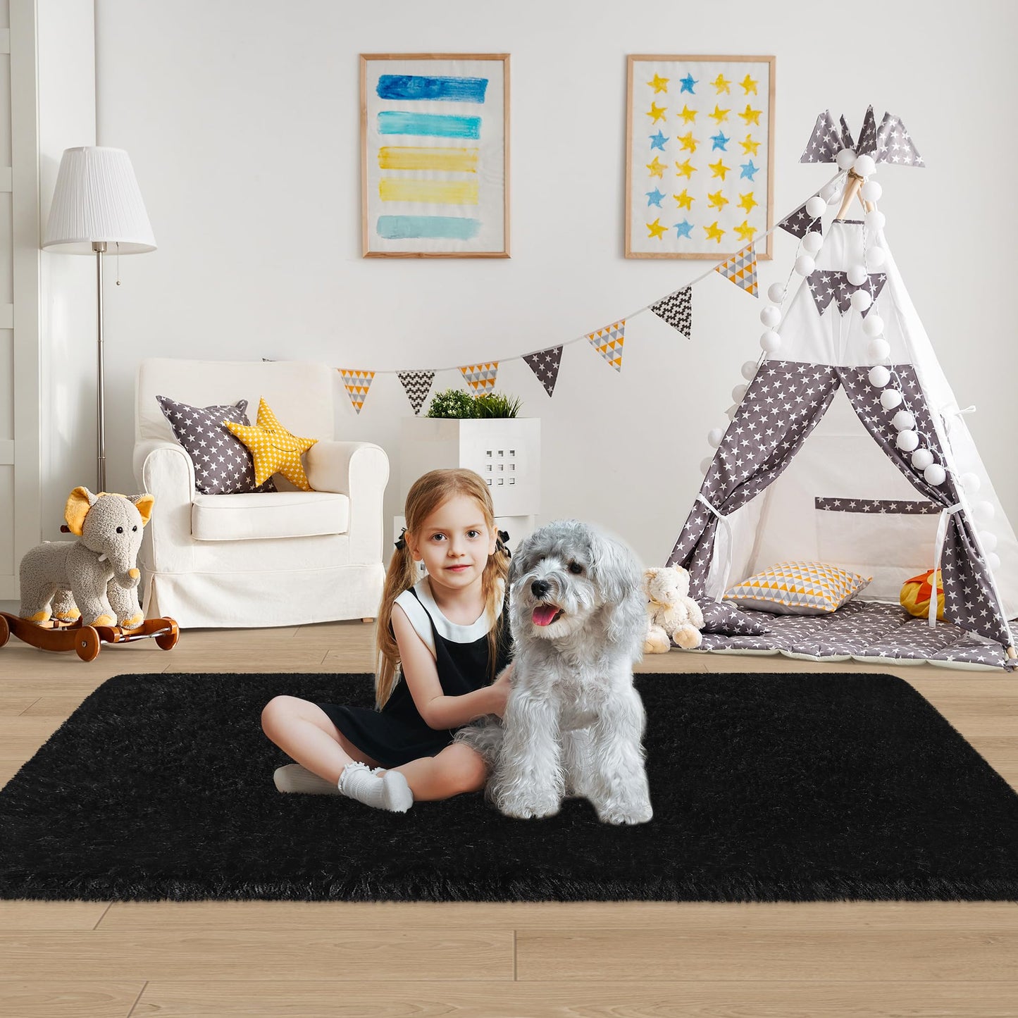 Black Runner Rugs,Runner Rug for Bedroom Living Room,Fluffy Soft Plush Shaggy Rugs,Non Slip Washable Fuzzy Carpet,2x6 Furry Small Black Rugs for Nursery Dorm Hallway Bathroom Kids Home Decor