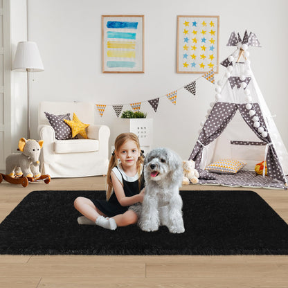 Black Runner Rugs,Runner Rug for Bedroom Living Room,Fluffy Soft Plush Shaggy Rugs,Non Slip Washable Fuzzy Carpet,2x6 Furry Small Black Rugs for Nursery Dorm Hallway Bathroom Kids Home Decor