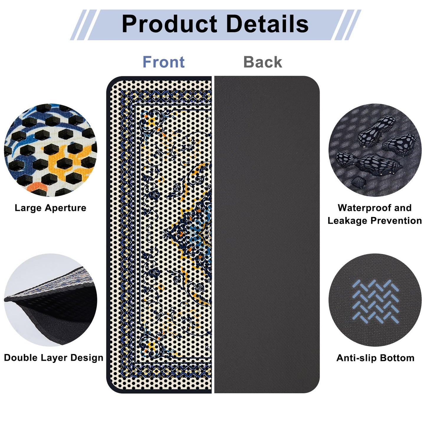 Hedgeink Cat Litter Mat 26.8"x46.5" Double Layer Waterproof Litter Box Mat Washable Litter Trapping Mat