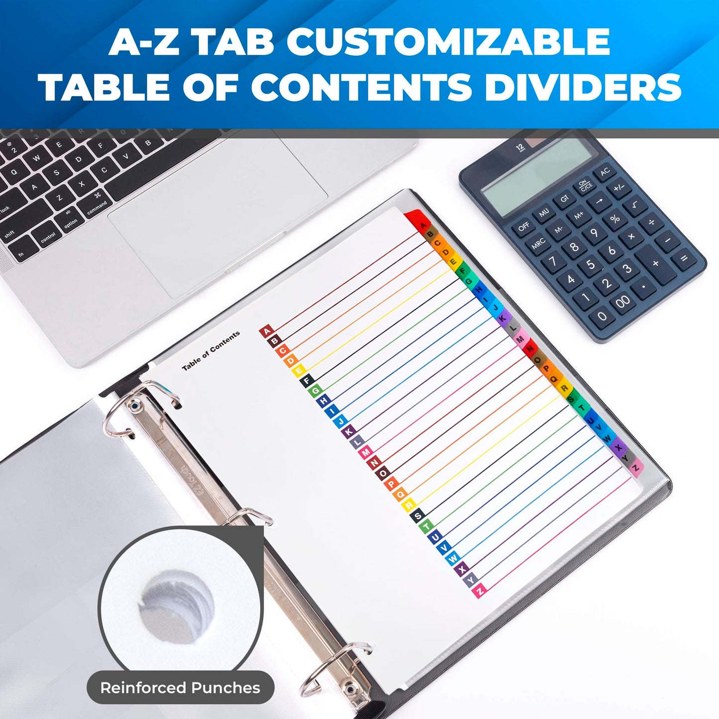 Alphabet Binder Dividers – 3 Sets of 26 A–Z Index Tabs for 3-Ring Binders, 8.5 x 11 in – Customizable Table of Contents, 3-Hole Punched – for School, Filing, Office Organization - 3 Pack