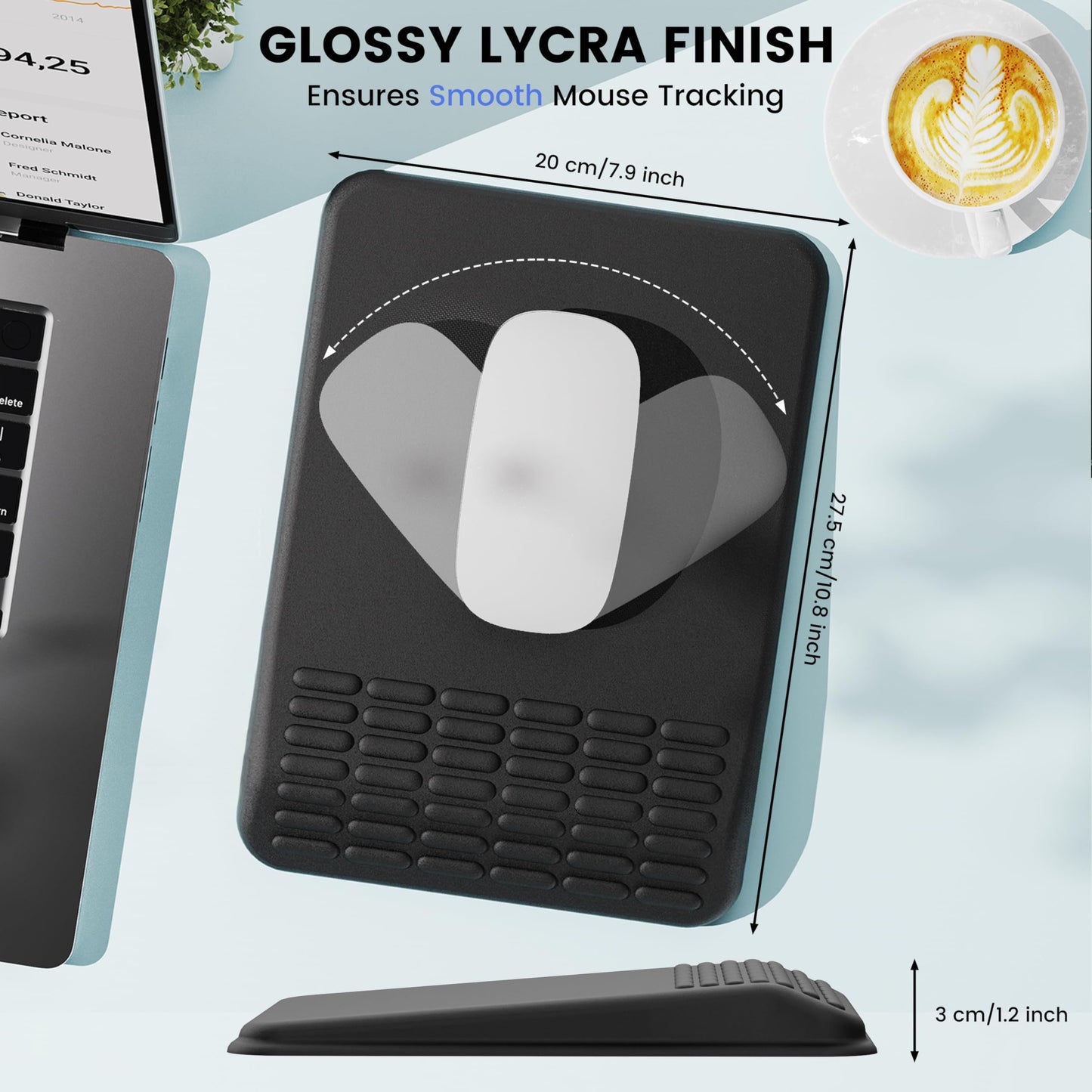MEKASS Ergonomic Mouse Pad with Wrist Support, Wrist Rest Mousepad for Carpal Tunnel Pain Relief, Memory Foam with Massage Design, Non-Slip PU Base for Office and Home (Classic Black)