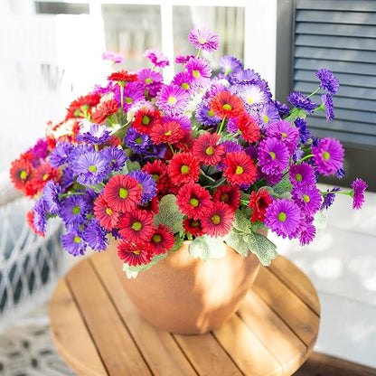 HyeFlora Dahlia Artificial Flowers for Outdoors Decoration, 6 Bundles Fake Mums Faux Flowers Plants Realistic UV Resistant Silk Flowers for Outside Planter Front Door Yard Garden Indoor Home, Mix