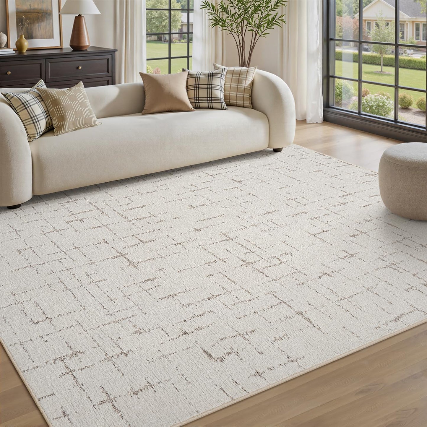 Engiw-Beige Neutral 6x9 Area Rug for Living Room Rug-Carpet Bedroom Rugs Textured Tufted Jacquard Modern Washable Rug for Dining Room Nursery Non Slip