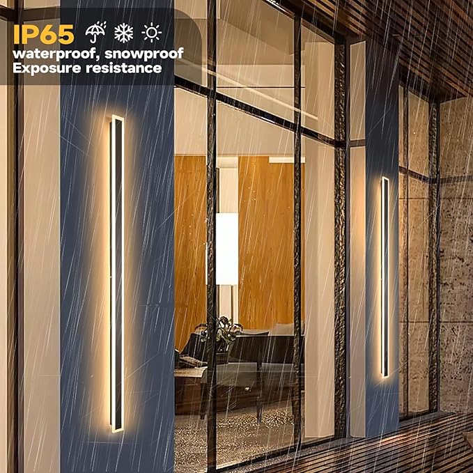 92 Inch Modern Outdoor Wall Light, 3000K-6000K Dimmable Black Exterior Wall Sconce Ip65 Waterproof Modern Porch Lights, Long Linear Outside Lighting for House External Wall Patio Garage