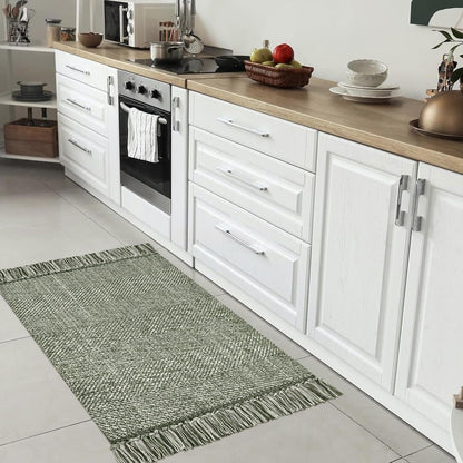 Collive Small Bathroom Rug, 2' x 3' Hand-Woven Low Profile Front Entryway Rug, Olive Green/Cream Cotton Reversible Washable Kitchen Mat Modern Farmhouse Carpet for Foyer Bedroom Back Door Decor
