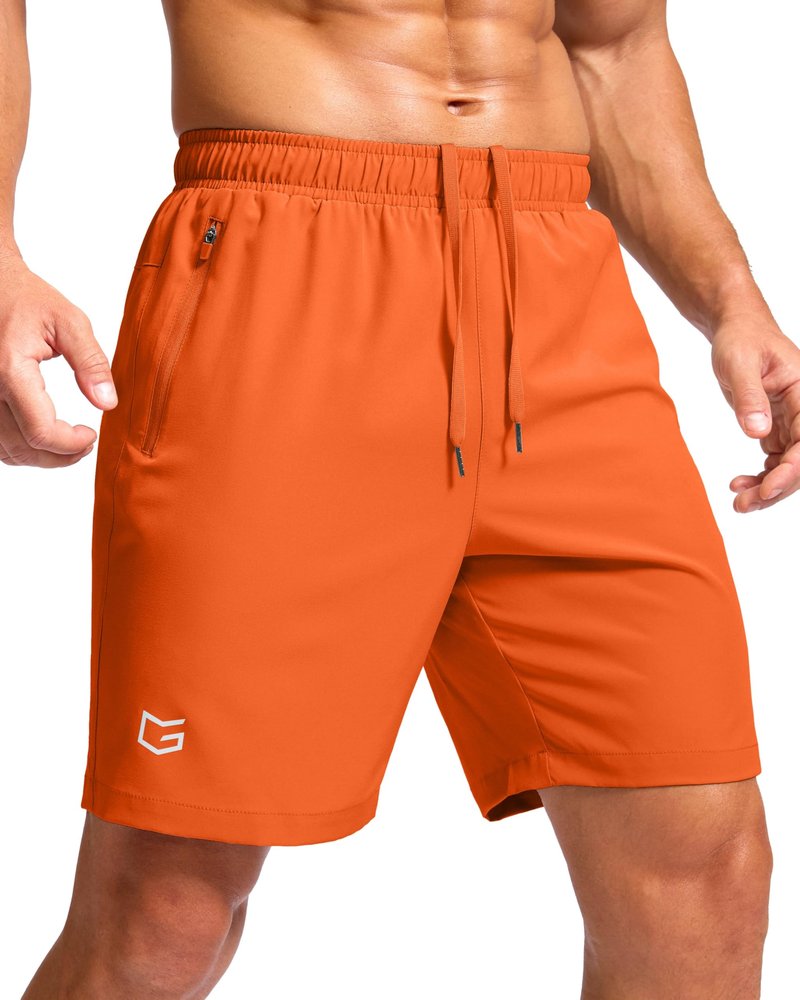 G Gradual Men's Athletic Running Shorts with Zipper Pockets Quick Dry 7"/ 5"/ 9" Workout Gym Shorts for Basketball Hiking(Orange,7XL-New)