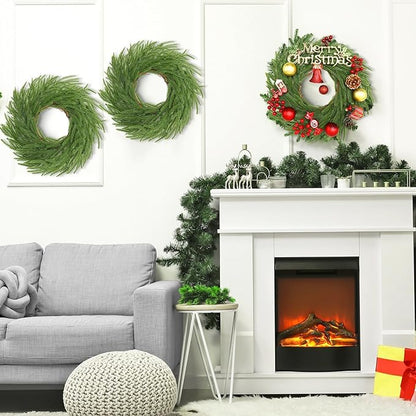 Zeyune Christmas DIY Green Wreath 14 Inch Artificial Christmas Wreaths Faux Plain Wreaths for Decorating Front Door Window Room Farmhouse Xmas Party Indoor Outdoor(Norfolk Pine,8 Pcs)