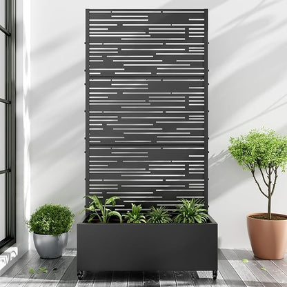 Casaphoria Metal Raised Garden Bed with Trellis and Wheels, 72"x35"x16" Planter Box for Climbing Plants, Vegetables & Vines, Features Drainage Holes and Privacy Screen (Black-Shine)