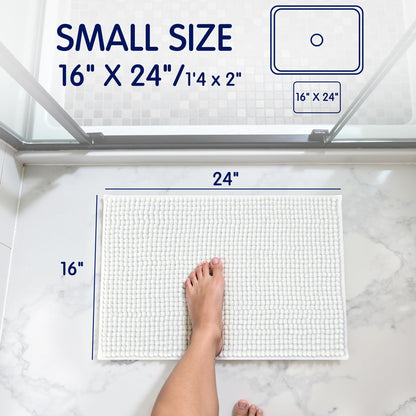 SUBRTEX Bathroom Rugs Chenille Bath Rug Soft Short Plush Bath Mat Soft Shower Mat Water Absorbent Shower Mat Quick Dry Machine Washable(White,18" x 24")