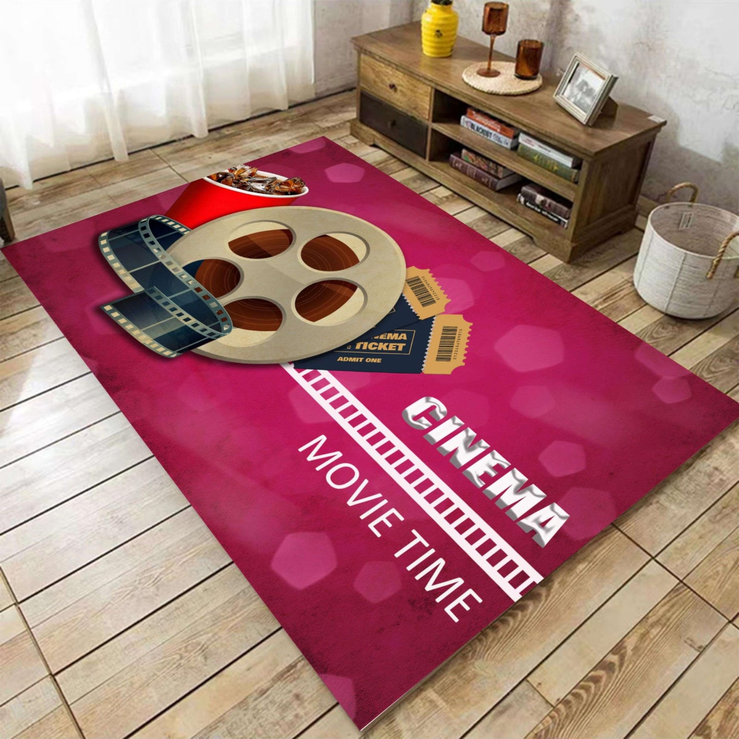 Puyosvr Movie Theater Sign Area Rugs,5x7ft,Film Reels Patterned Rug, Vintage Film Clapper Theme Non Slip Carpet, Easy to Clean Suitable for Living Room Bedroom Kitchen Games Room