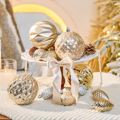 JORNOY Christmas Tree Ornaments, 4inch/100mm Shatterproof Ornaments for Christmas Tree Set - Large Plastic Decorative Hanging Balls Ornaments for Xmas Tree Decorations Party, 12ct (Champagne)