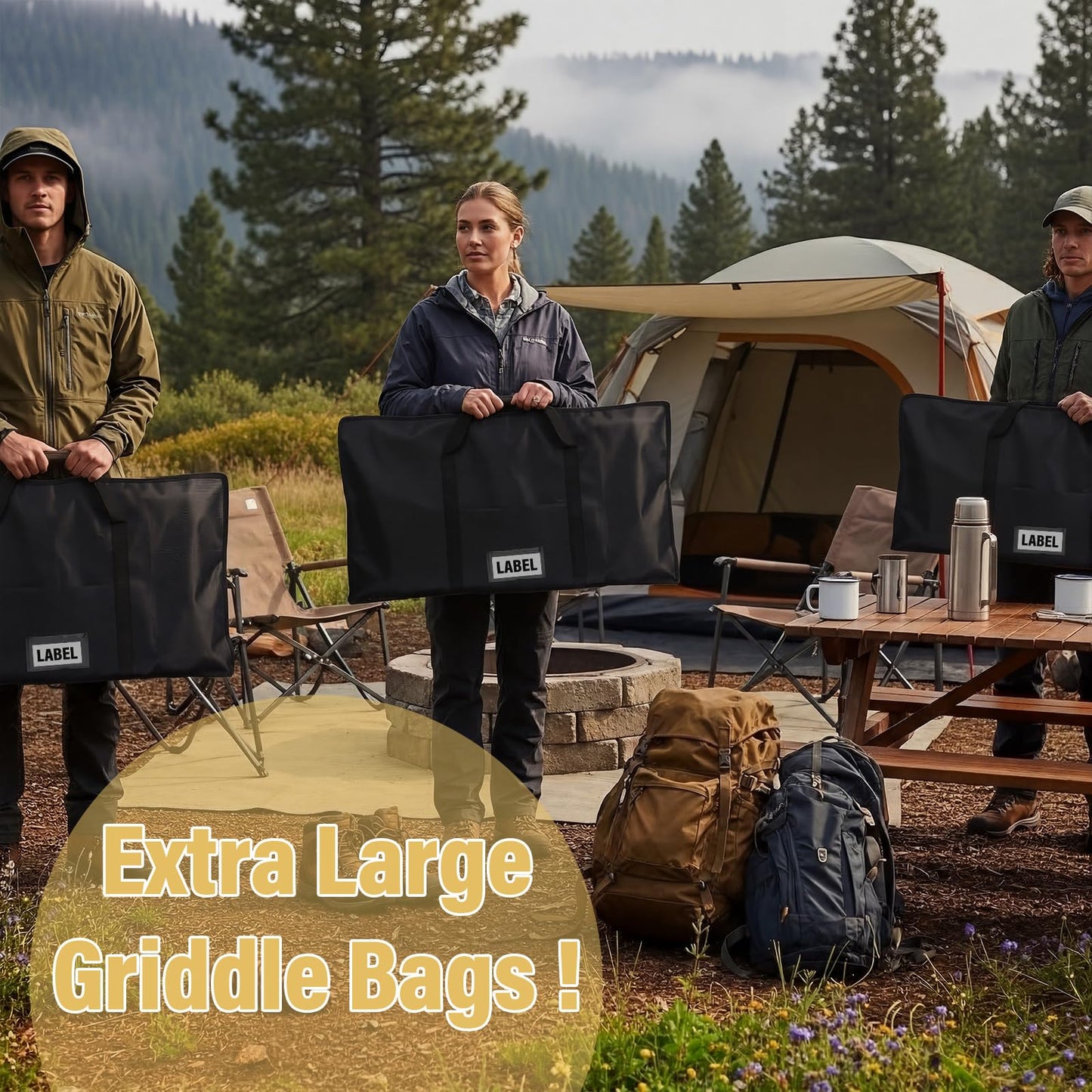 Hsei Extra Large Griddle Bag 38 x 18 x 2 Inch Extra Large Griddle Camping Storage Bag Oxford Cloth Waterproof with Reinforced Carrying Strap for BBQ Grilling Stove RV Camping Accessories, Black