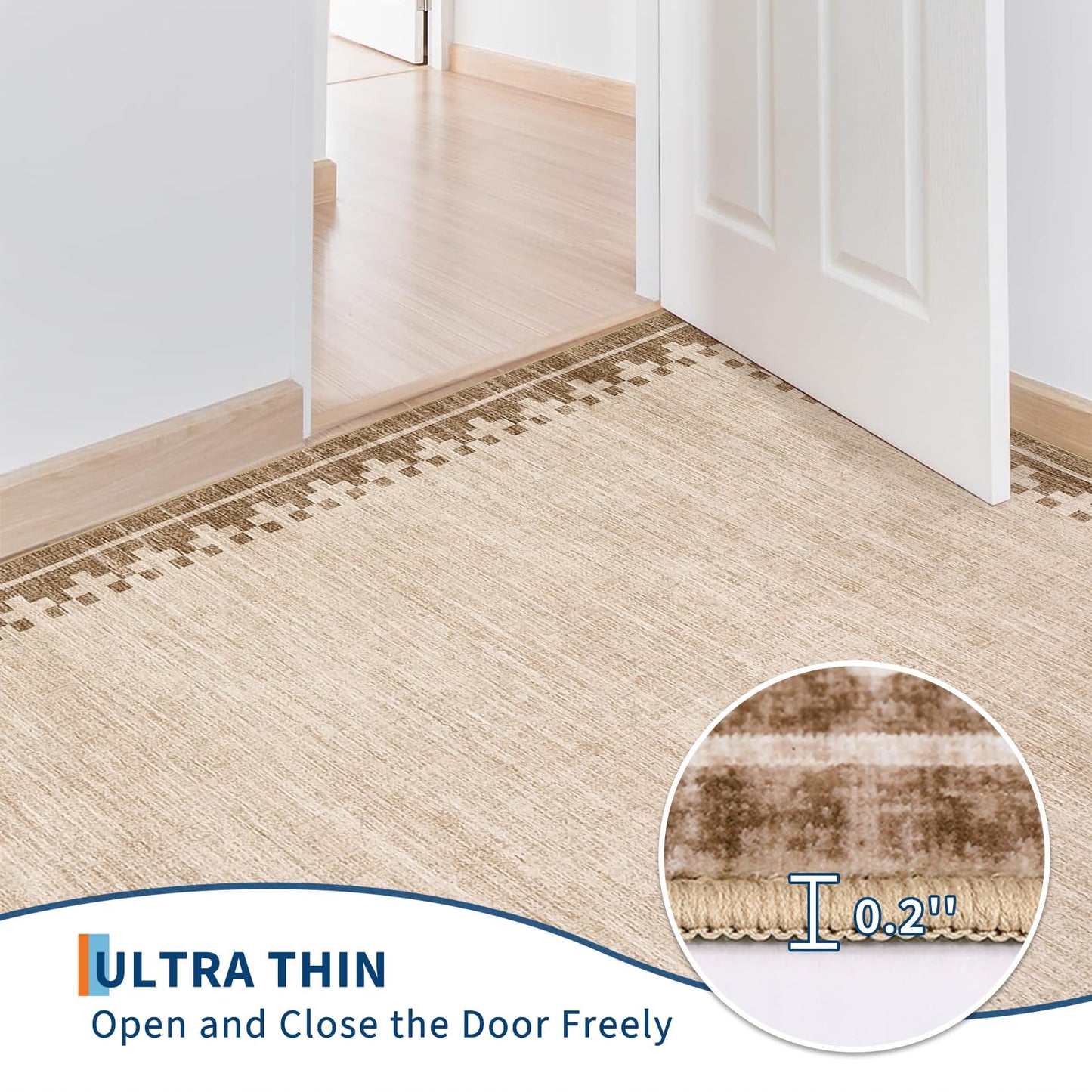 GarveeHome Neutral Bedroom Area Rugs 4x6 Washable Living Room Rugs Non Slip Stain Resistant Modern Border Throw Carpet Cross Pattern Geometric Low Pile Indoor Rugs for Dining Room Nursery Dorm, Beige