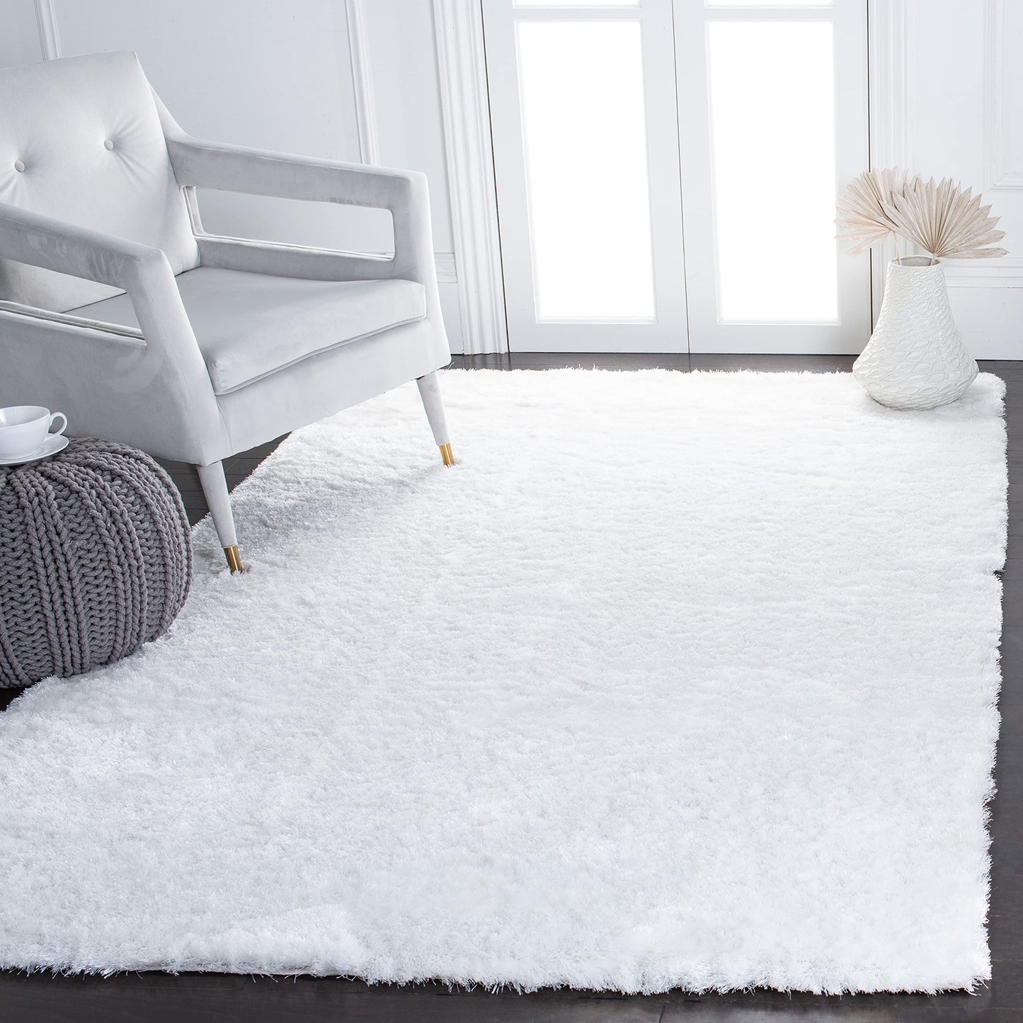 SAFAVIEH Paris Shag Collection Accent Rug - 4' x 6', Ivory, Handmade Hollywood Glam Silky Flowing, 2-inch Thick Ideal for High Traffic Areas in Entryway, Living Room, Bedroom (SG512A)
