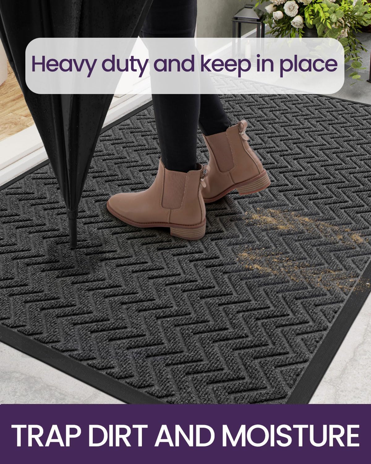 DEXI Front Door Mat Outside Entrance, 4x6 ft Large Rubber Entry Doormat Heavy Duty, Welcome Mats Non Slip for Inside House Floor Entryway Double Doors Exterior Patio, Chevron Dark Grey