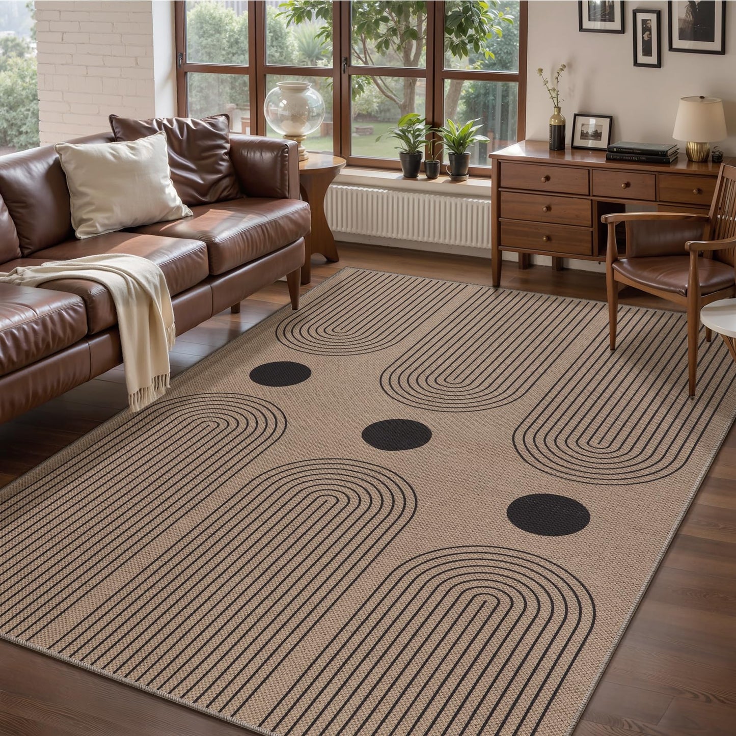 Tangsoo Rainbow Easy Jute Area Rug 4x6 Washable Rug for Indoor Outdoor Patio,Non-Slip Thin Farmhouse Floor Carpet,Boho Throw Mat for Front Porch Kitchen Bedroom Foyer Sunroom