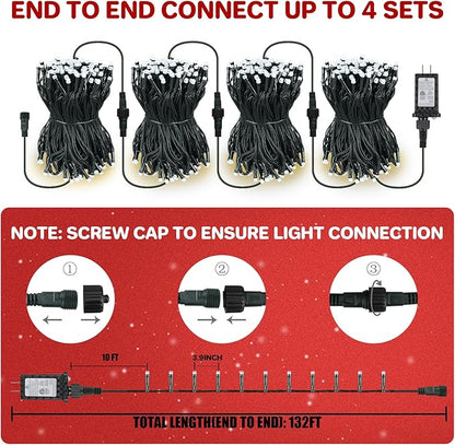 132FT 400 LED Christmas Lights with Timer, Twinkle Fairy Lights String with 8 Flashing Modes String Lights for Indoor Bedroom Outdoor Christmas Trees Garland Wreath Holiday Decorations, Cool White