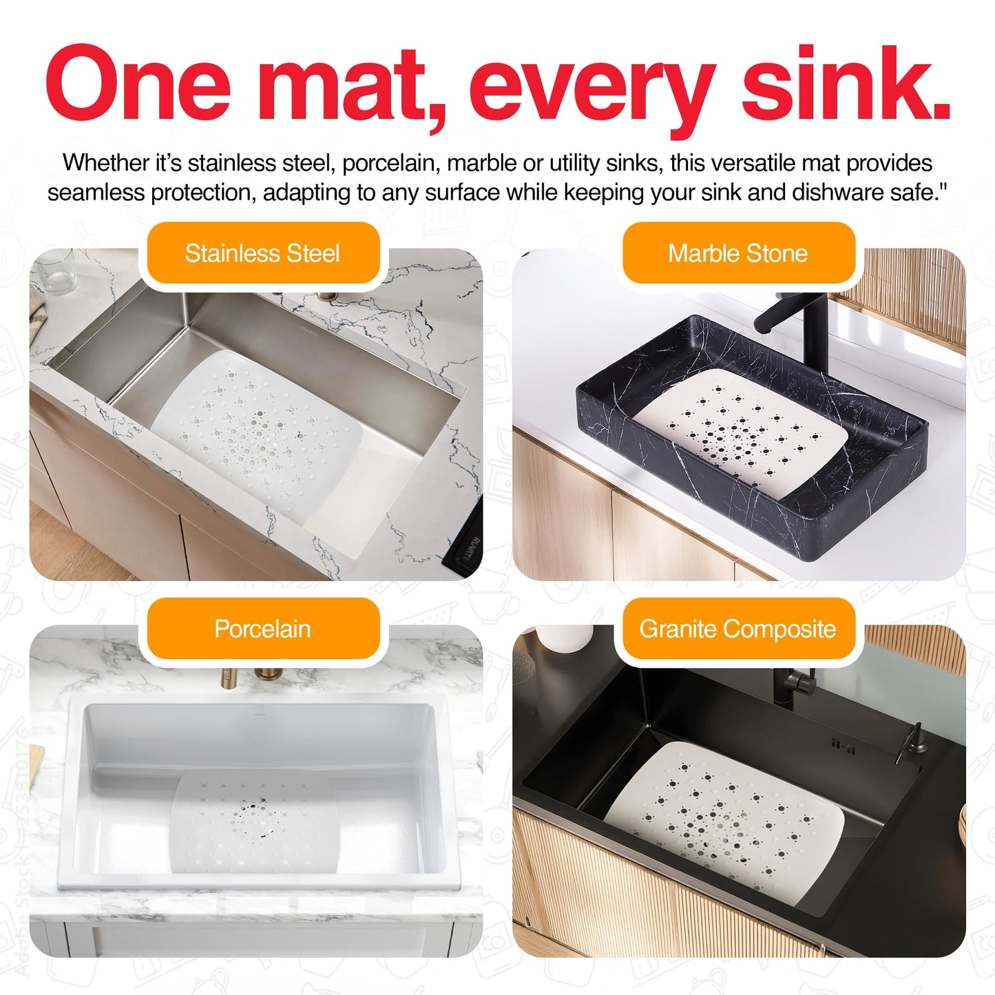 Home Basics Kitchen PVC Sink Mat, White (11" x 13")
