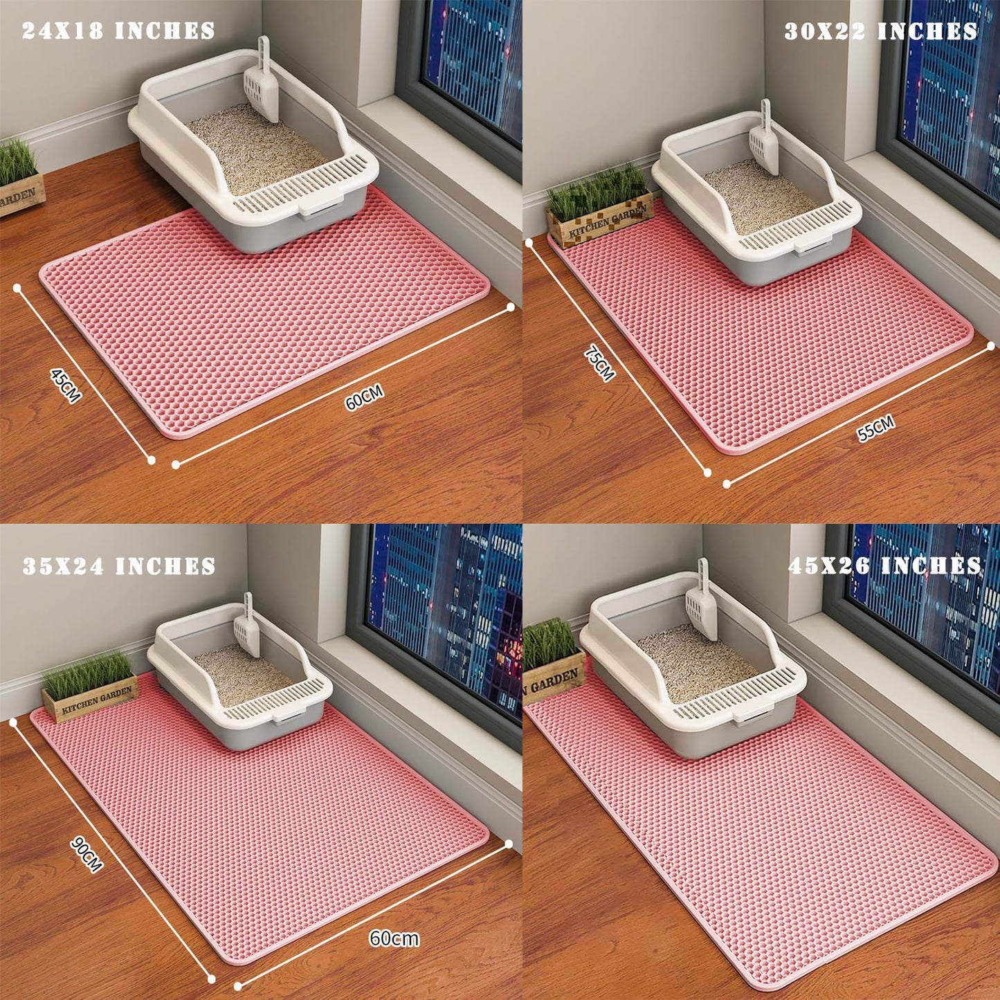 HCY&WLD Cat Litter Mat, Honeycomb Double Layer Cat Litter Trapping Mat, Waterproof Urine Proof Non-Slip, Scatter Control, Less Waste, Easier to Clean, Pink, 24" x 18"