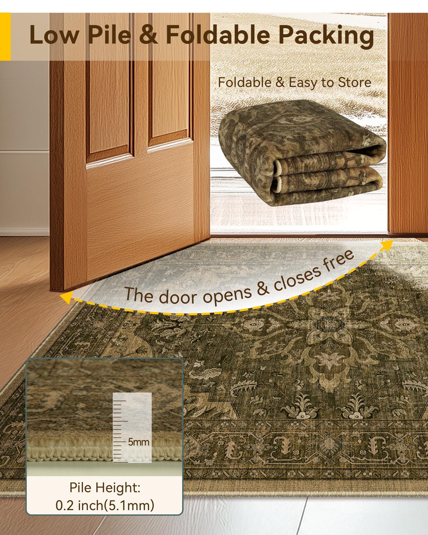 RELEANY Area Rugs 5'x7' Washable Non-Slip, Floral Vintage Distress Medallion Carpet for Living Room Bedroom Dining Room, Brown Dark Brown