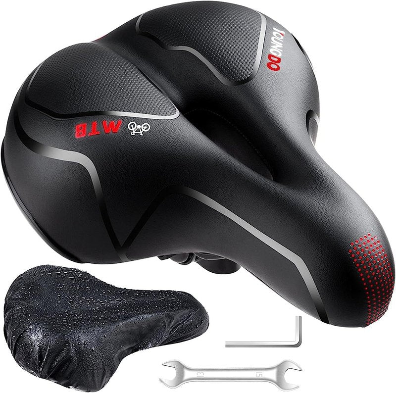 YOUNGDO Bike Seat - Comfortable Gel Foam Padded Leather, Wide Bike Saddle Cushion, Universal Fit, Shock Absorbing, for Women and Men