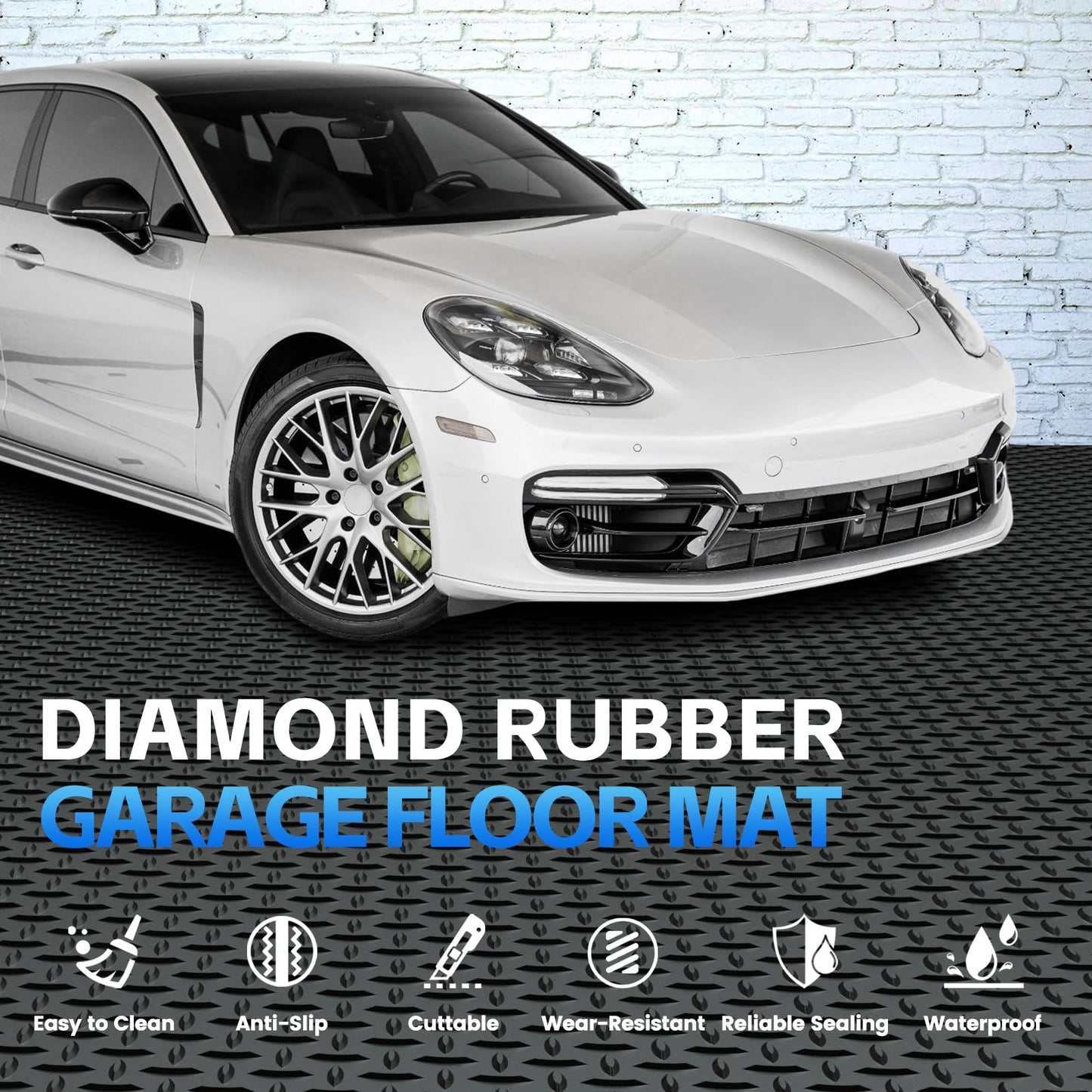 StellarStar 8x20 FT Garage Floor Mat, 2.8mm Thickened PVC Flooring Roll for Under Car, 160 SQFT Diamond Plate Black Garage Mats for Garage, Warehouse, Basement, Factory, Trailer (Include Tapes)