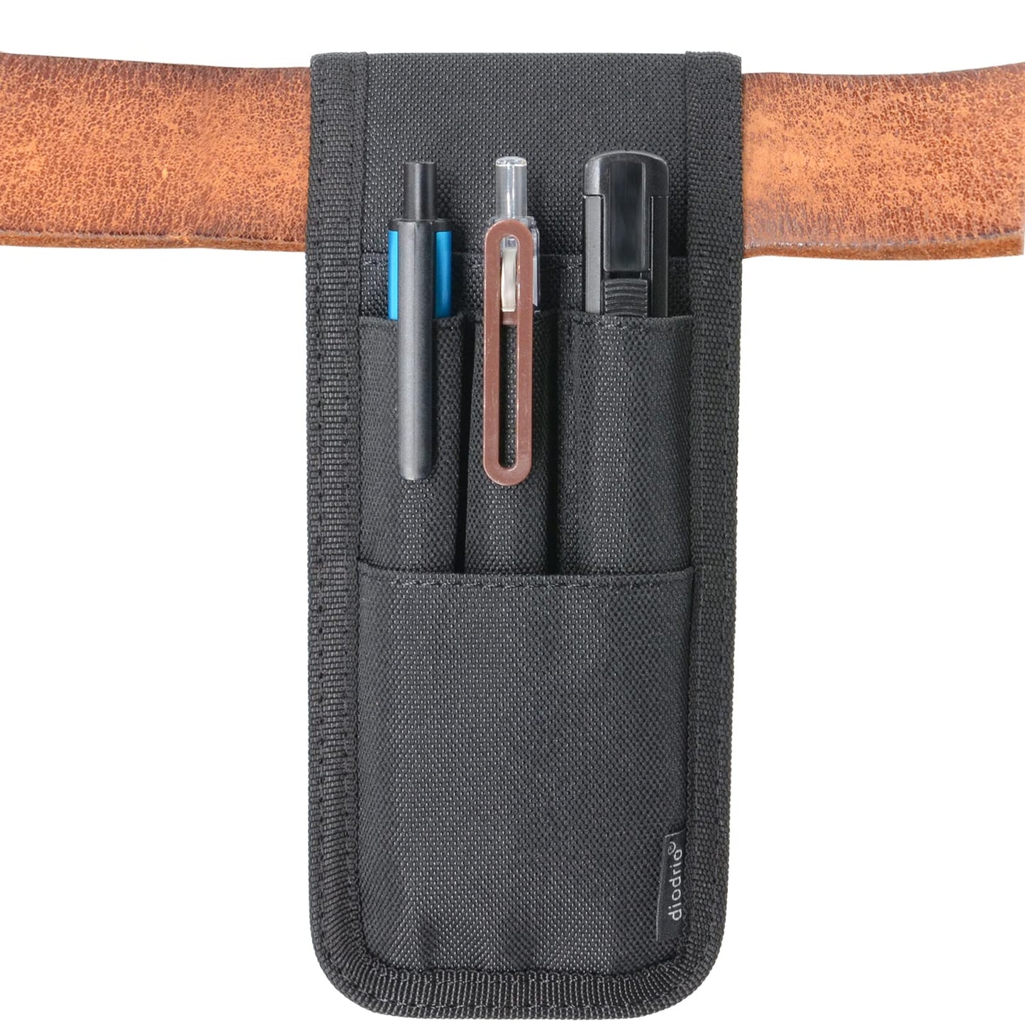 diodrio Belt Pen Holder, Pencil Holder Pouch, Pen Sleeve Case Holster for Belt, Hold Multiple Pens, Hold 6 Inch Ruler, 2 Pens and a Marker. Made of Durable Fabrics, Detachable, Black.