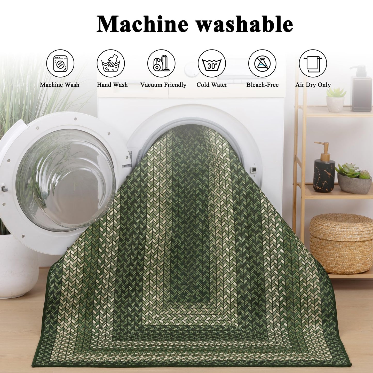 Ileading Faux Braided Area Rug 5'x8' Washable Farmhouse, No-Shed Non-Slip Woven Carpet, Pet Friendly Stain Resistant Jute Style Rug for Living Room Dining Bedroom Office