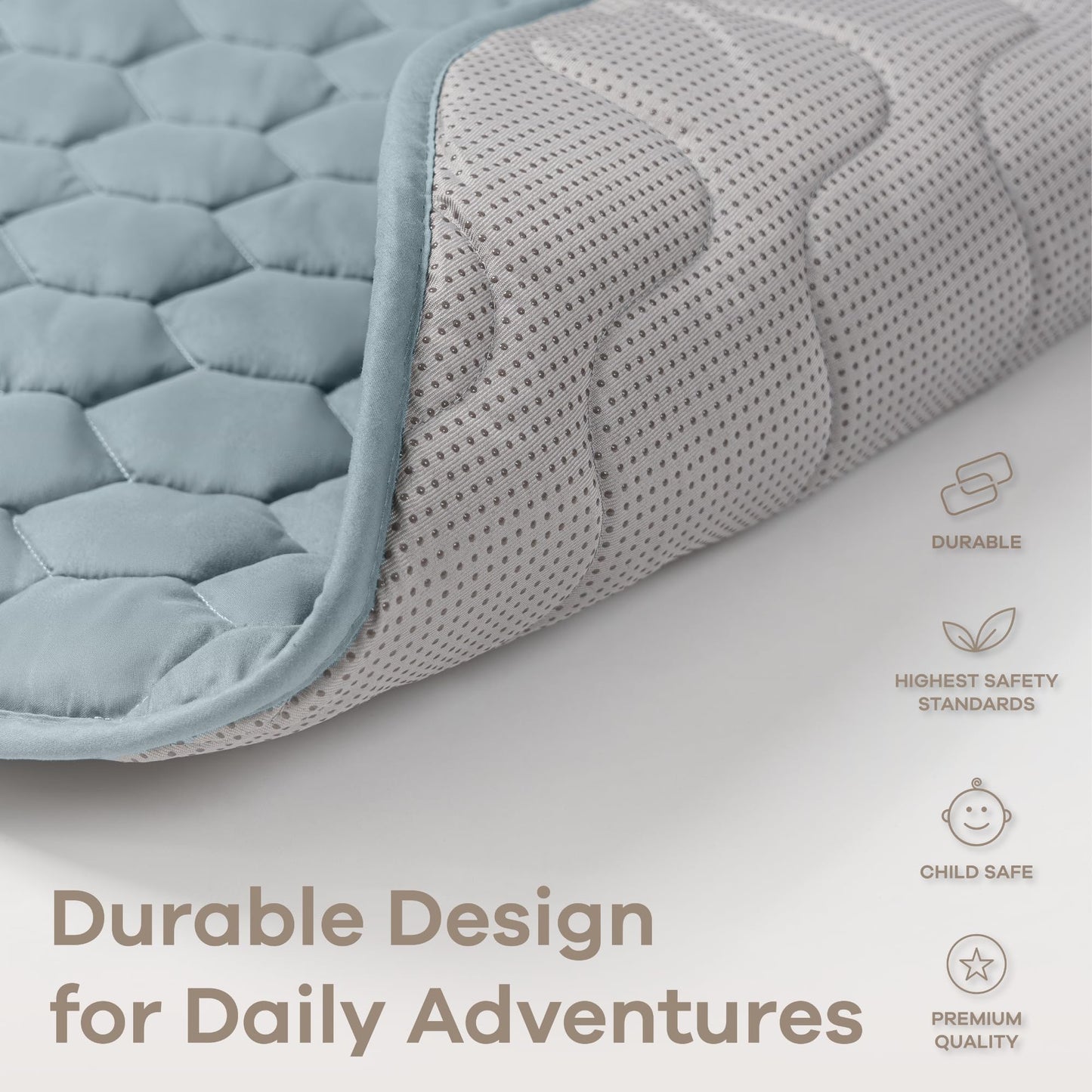 Comfy Cubs Round Kids Play Mat - Medium 48 inches Soft Quilted Baby Floor Mat with Non-Slip Bottom - Plush Design for Toddlers' Playtime - Comfortable and Durable - Pacific Blue
