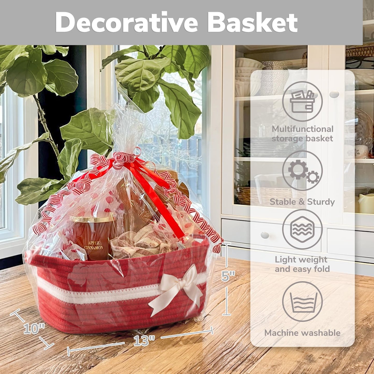 CHICVITA Small Storage Basket for Gifts, Gift Baskets Empty, Baby Basket for Toys, Towels, Decorative Woven Rope Baskets for Living Room, Red, 13"x 10"x 5"