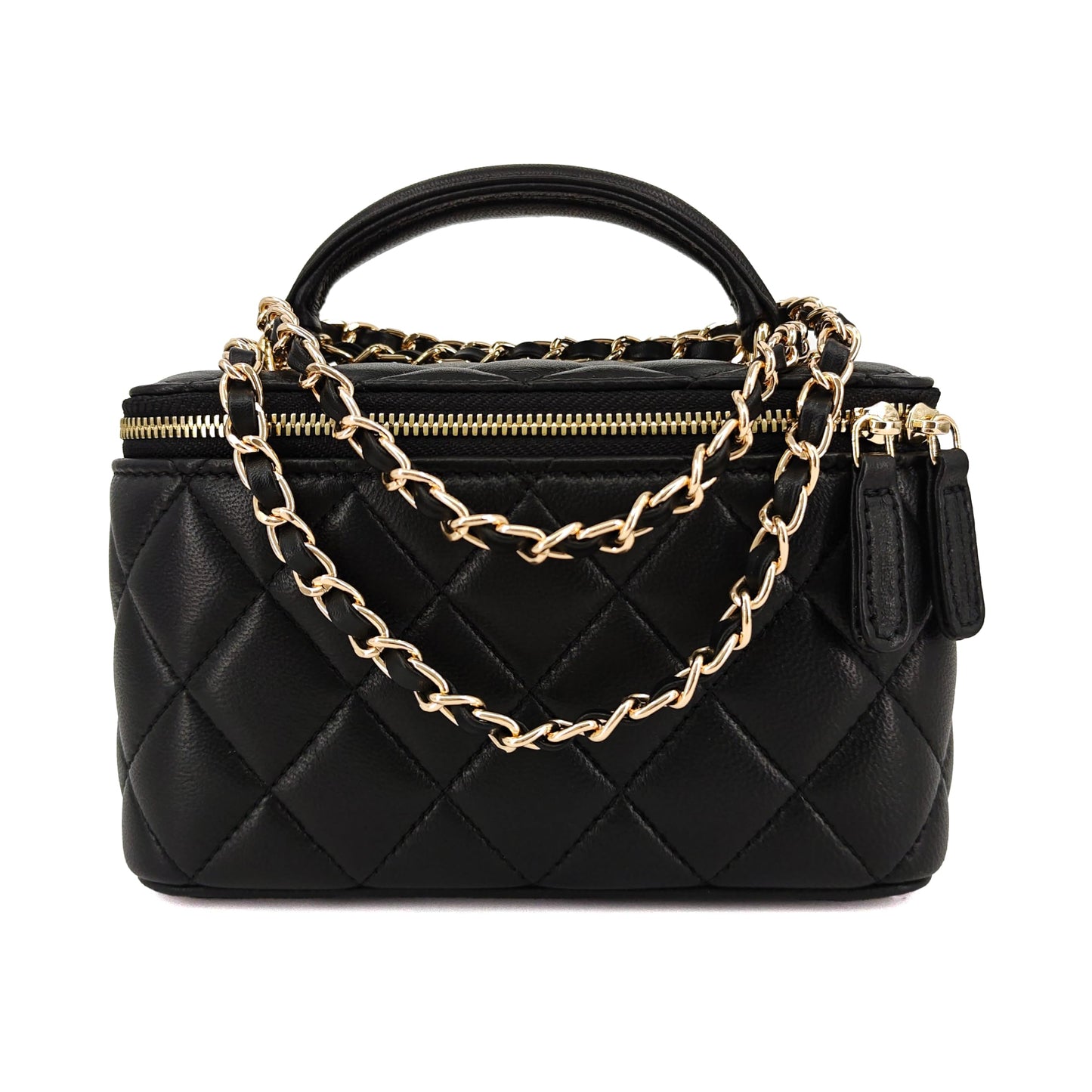 M-ioi-M Soft Lambskin Small Purse Genuine Leather Mini Crossbody Bag for Women with Gold Chain Strap, Quilted Top-Handle Shoulder Handbag, Classy Designer Dressy Evening Purse, Vanity Case Bag(Black)